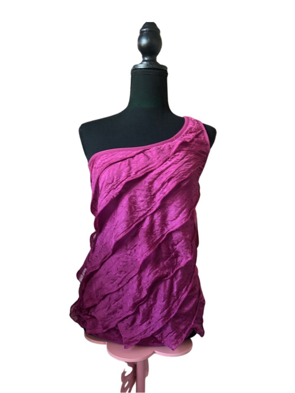 Nine West One-Shoulder Ruffled Magenta Top